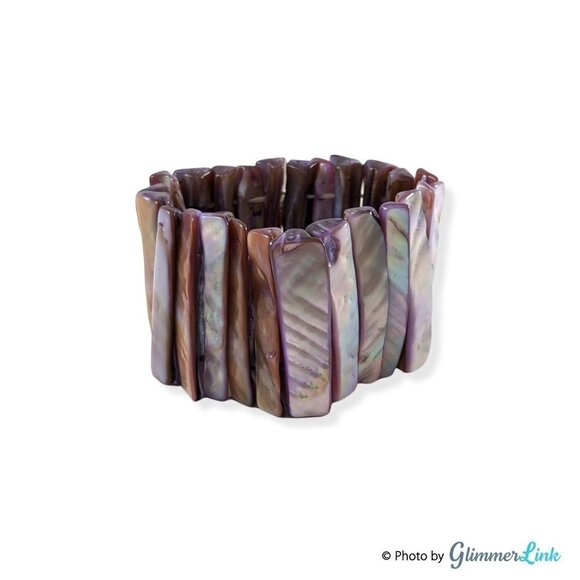Vintage Purple MOP Abalone Shell Wide Stretch Bracelet - Picture 1 of 9